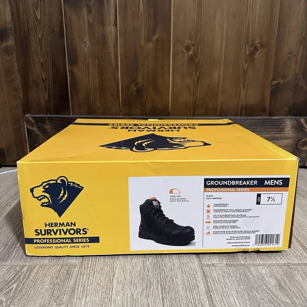 Herman Survivors Groundbreaker Men 7.5 Black Work Boots Steel Toe Waterproof NEW